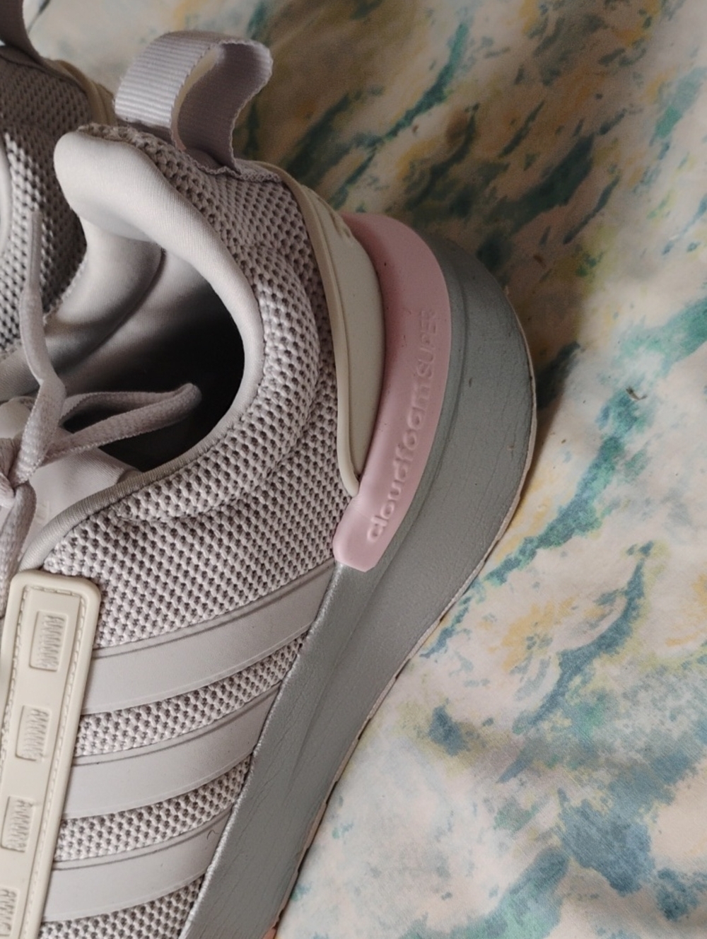 adidas Women's Light Gray Mesh Sneakers with Pink Heel Accent